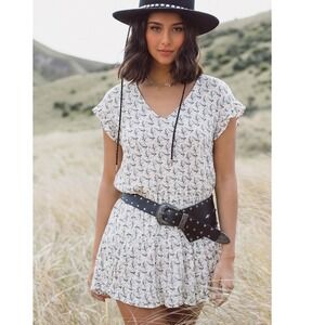 Lumiere Cream Floral Flutter Sleeve Babydoll Micro Mini Dress Large